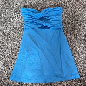 Hello Molly Strapless Twist-Front Turquoise Blue Dress